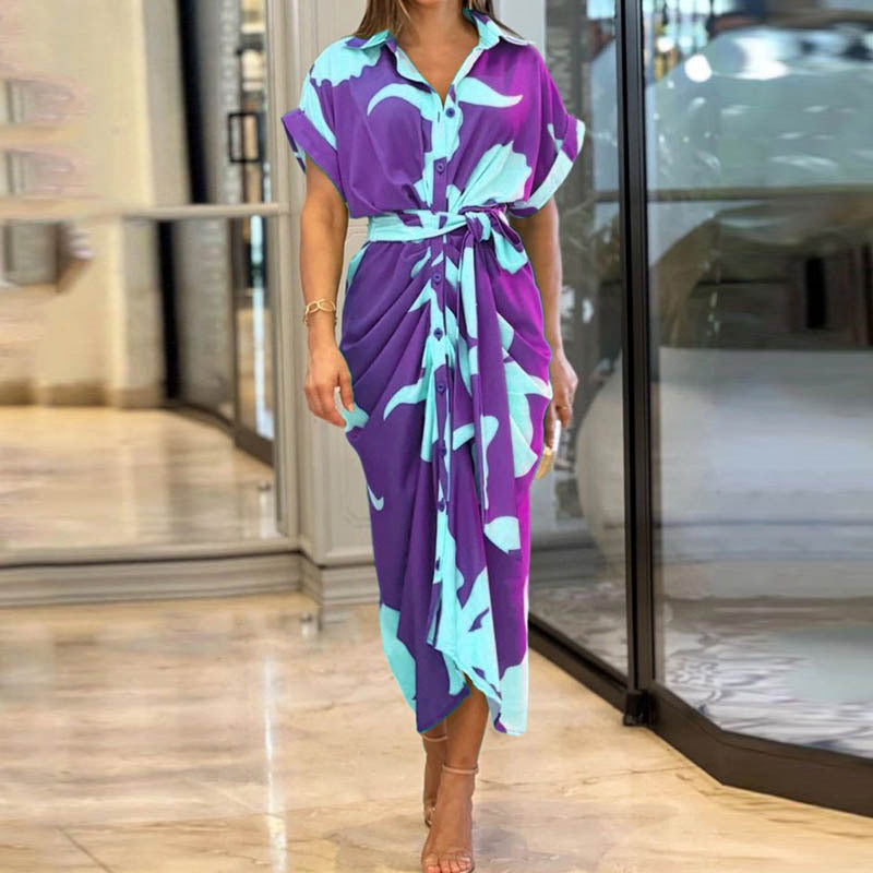 Robe Chemise Midi Élégante à Ceinture – Style Décontracté Chic