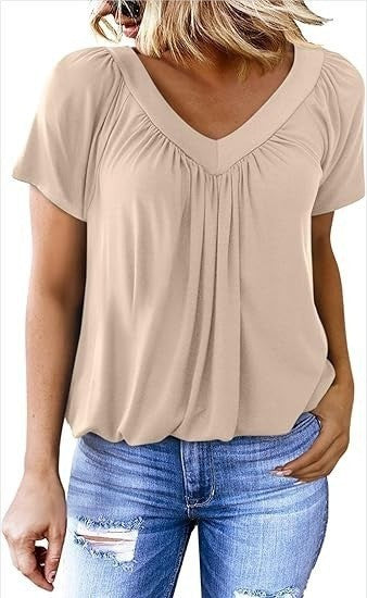 Blouse décontractée pour femme à manches courtes avec col en V