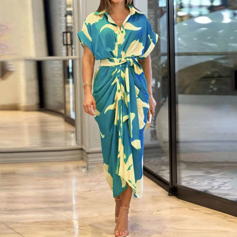 Robe Chemise Midi Élégante à Ceinture – Style Décontracté Chic