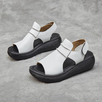 Peep Toe Casual Women's Shoes Summer Cowhide Raise The Bottom Sandals