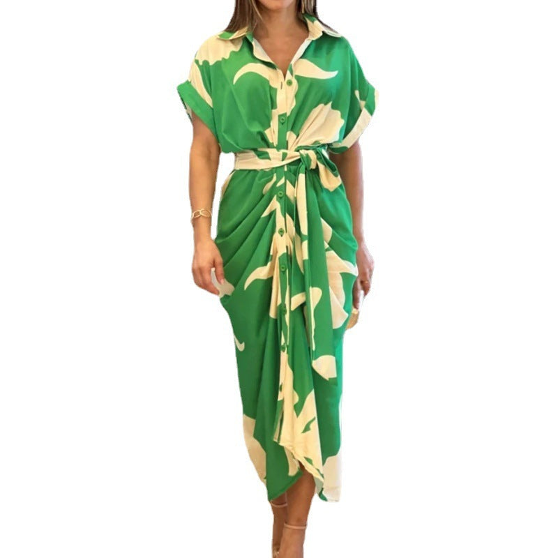Robe Chemise Midi Élégante à Ceinture – Style Décontracté Chic
