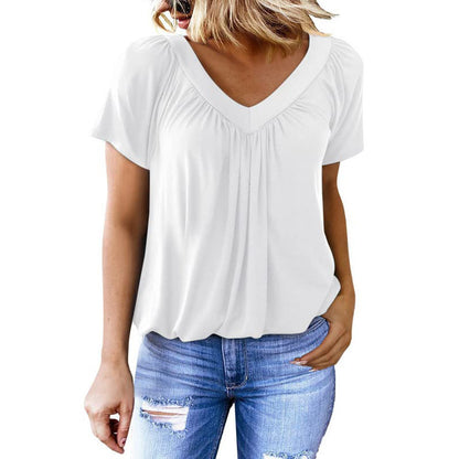 Blouse décontractée pour femme à manches courtes avec col en V