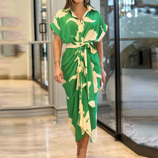 Robe Chemise Midi Élégante à Ceinture – Style Décontracté Chic