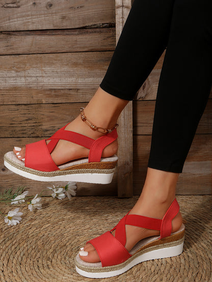 Plus Size Summer Hemp Rope Straw Woven Platform High Heel Open Toe Sandals
