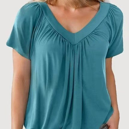 Blouse décontractée pour femme à manches courtes avec col en V