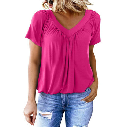 Blouse décontractée pour femme à manches courtes avec col en V
