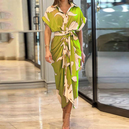 Robe Chemise Midi Élégante à Ceinture – Style Décontracté Chic