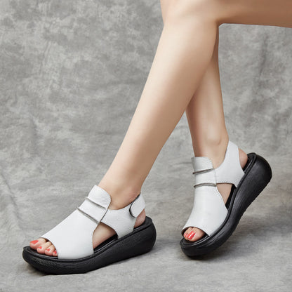 Peep Toe Casual Women's Shoes Summer Cowhide Raise The Bottom Sandals