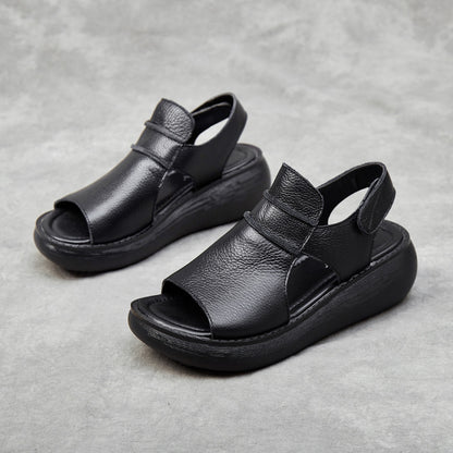 Peep Toe Casual Women's Shoes Summer Cowhide Raise The Bottom Sandals