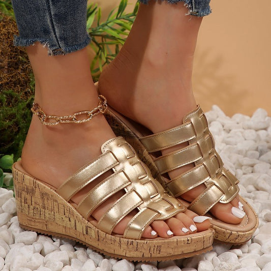 New European And American Wedge Peep Toe Roman Style Sandals