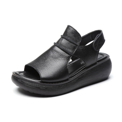 Peep Toe Casual Women's Shoes Summer Cowhide Raise The Bottom Sandals